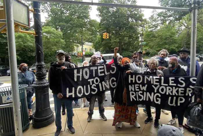 A rally on Monday to call for more permanent housing for homeless New Yorkers